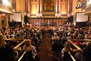 A photo of the Insanity Retrial of Mary Todd Lincoln to a sold-out Murphy Auditorium, Chicago in September 2012