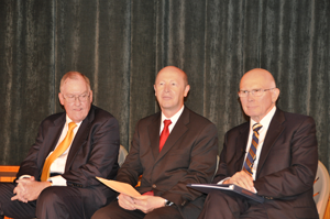 A photo of Jim Thompson, Richard Turley Jr., and Dallin Oaks in Nauvoo